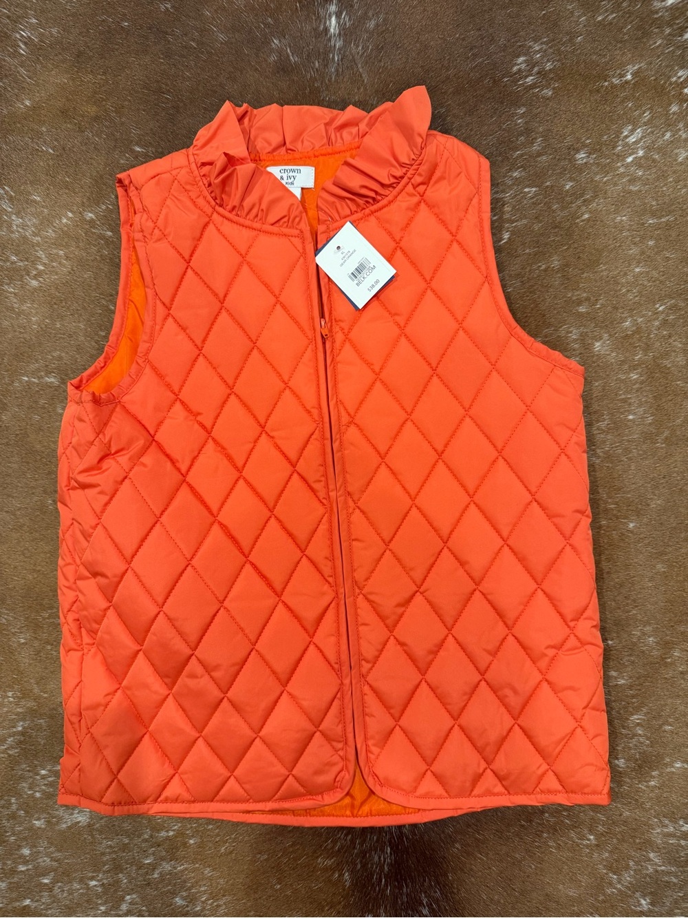 NWT Crown & Ivy Kids Orange Quilted Ruffle Vest XL